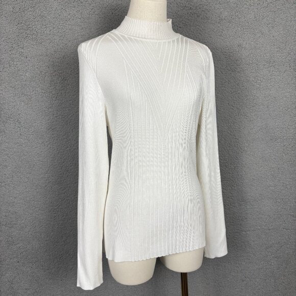 I.n.c. International Concepts Womens Detail Ribbed Mock Neck Sweater White Large - Picture 3 of 11